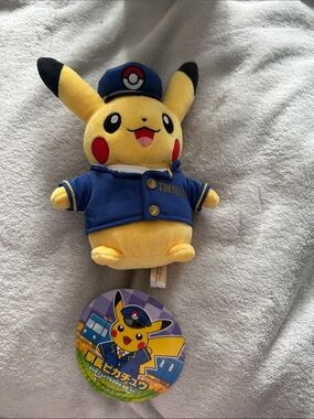 Pikachu Plush Toy in Blue Conductor Outfit - Official Brand original from Tokyo